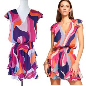 RAMY BROOK Simone Smocked Mini Dress In Rose Wave Medium Pink Purple Flutter Slv